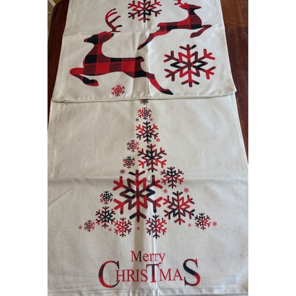 Christmas Pillow Covers Set of 2 22x22 Cream Red Black Plaid Rustic Farmhouse